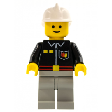 fire - flame badge and 2 buttons light bluish gray legs white fire helmet