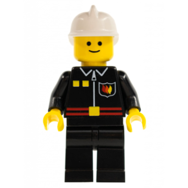 fire - flame badge and 2 buttons black legs white fire helmet black legs smile