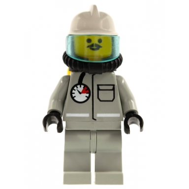 fire - air gauge and pocket light gray legs white fire helmet breathing hose yellow air tanks