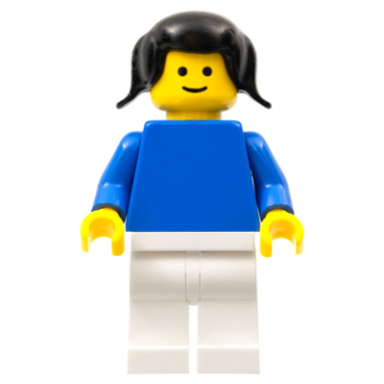 plain blue torso with blue arms white legs black pigtails hair