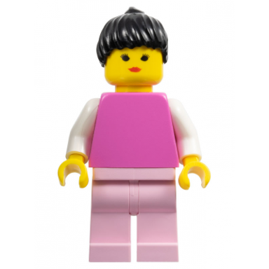 plain dark pink torso with white arms pink legs black ponytail hair