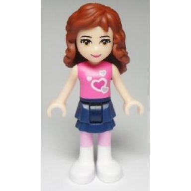 friends olivia light nougat - dark blue layered skirt dark pink top with hearts
