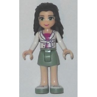 friends emma - sand green skirt white jacket with bow over magenta top