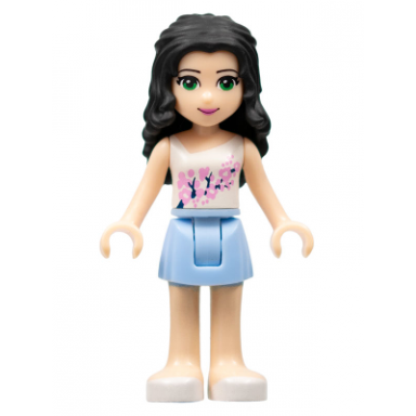 friends emma - bright light blue skirt white top with pink flowers