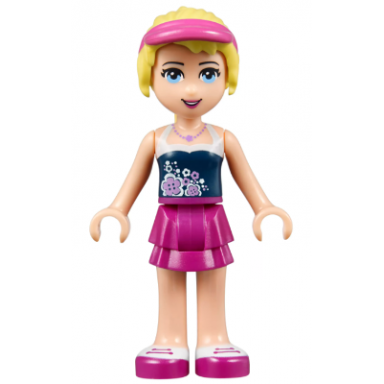 friends stephanie - magenta layered skirt dark blue top hair with visor