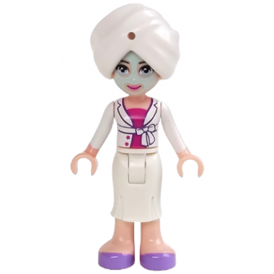 friends sophie - white long skirt magenta top with white jacket white turban light aqua mask