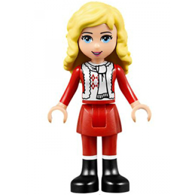 friends ewa - red skirt and black boots red and white holiday top with scarf