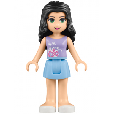friends emma - bright light blue skirt lavender top with flowers