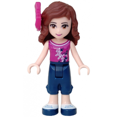friends olivia light nougat - dark blue cropped trousers magenta top magenta bow