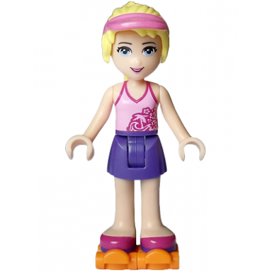 friends stephanie - dark purple skirt bright pink top orange roller skates