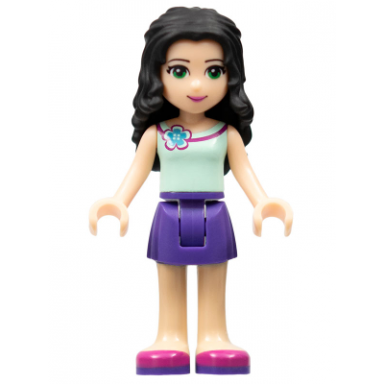 friends emma - dark purple skirt light aqua top with flower at neck
