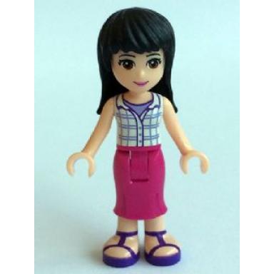friends maya - magenta mid length skirt white plaid button shirt