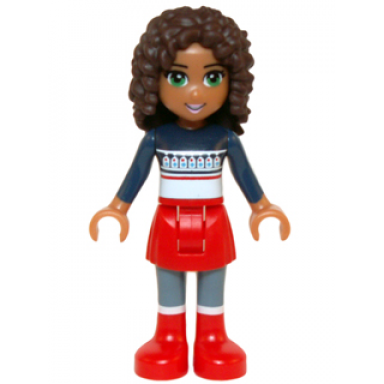 friends andrea - red skirt and boots dark blue sweater top