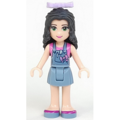 friends emma - sand blue overalls skirt dark pink top sand blue shoes lavender bow