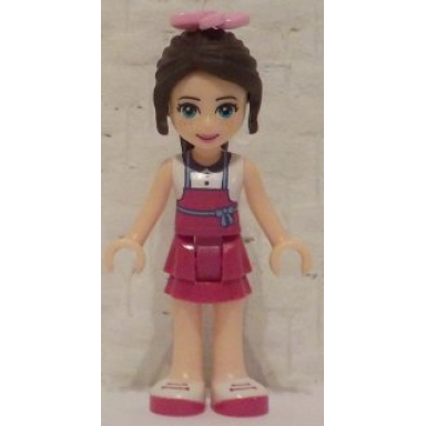 friends naomi light nougat - white top with magenta apron magenta skirt bright pink flower