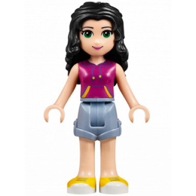 friends emma - sand blue shorts magenta top with yellow and dark purple stripes