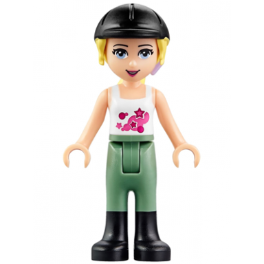 friends stephanie - sand green riding pants black riding helmet lavender bow white top with stars