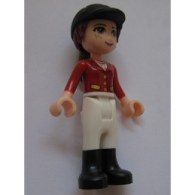 friends mia - white riding pants red jacket black riding helmet