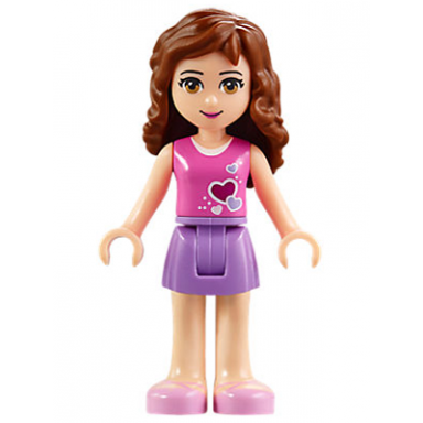 friends olivia light nougat - medium lavender skirt dark pink top with hearts and white undershirt