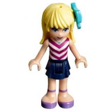 friends stephanie - dark blue layered skirt magenta and white v-striped top medium azure bow