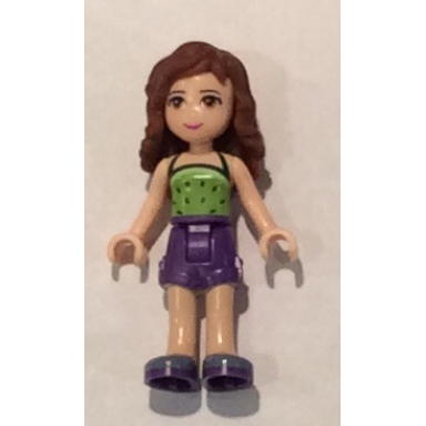 friends olivia light nougat - dark purple shorts lime halter top with dark green spots pattern