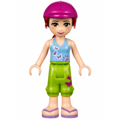friends mia - lime cropped trousers medium blue top with 3 butterflies helmet