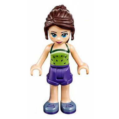 friends naomi light nougat - lime halter top with dark green dots dark purple shorts sand blue shoes