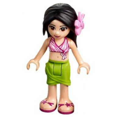 friends martina - lime wrap skirt dark pink and white swimsuit top bright pink flower