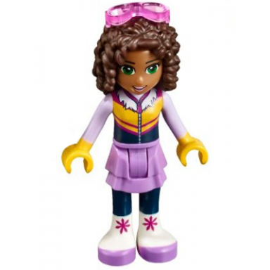 friends andrea - medium lavender skirt ski vest glasses