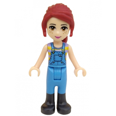 friends mia - medium blue overalls striped shirt dark red hair