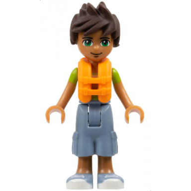 friends liam - sand blue long shorts lime and yellow t-shirt life jacket