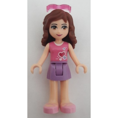 friends olivia light nougat - medium lavender skirt dark pink top with hearts and white undershirt trans-dark pink sunglasses