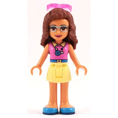 friends olivia nougat - bright light yellow skirt dark pink top sunglasses