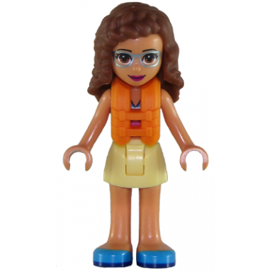 friends olivia nougat - bright light yellow skirt dark pink and dark azure swimsuit top life jacket
