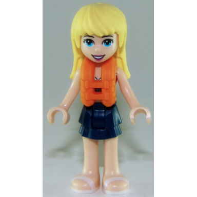 friends stephanie - dark blue layered skirt magenta and medium blue swimsuit top life jacket