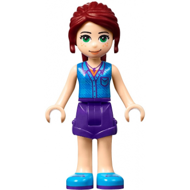 friends mia - dark purple shorts dark azure plaid shirt dark red ponytail