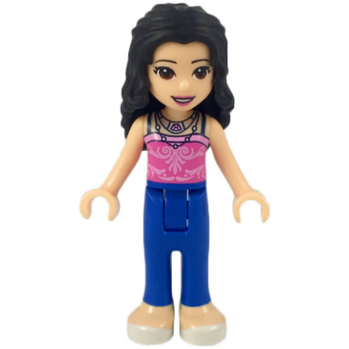 friends emma - blue trousers dark pink top with bright pink filigree 2 necklaces