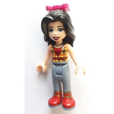 friends vicky - trousers with red boots red shirt with bright light orange top black hair bow