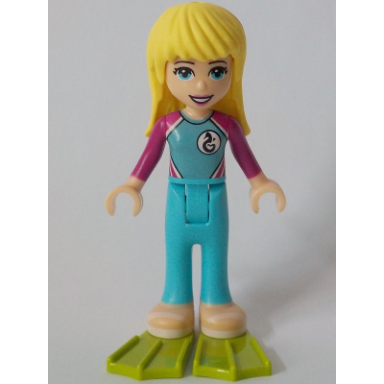 friends stephanie - medium azure and magenta wetsuit lime flippers