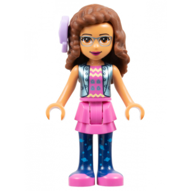friends olivia nougat - dark pink skirt and dark blue leggings dark pink top blue jacket bow