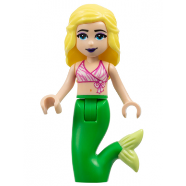 friends chloe - dark pink and white swimsuit top bright green mermaid hips and tail