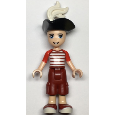 friends zack - dark red cropped trousers large pockets red and white striped shirt pirate tricorne hat white plume