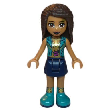 friends andrea - dark blue skirt dark turquoise vest and music notes necklace top