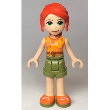 friends mia - olive green shorts orange and bright light orange top with lightning bolts orange shoes