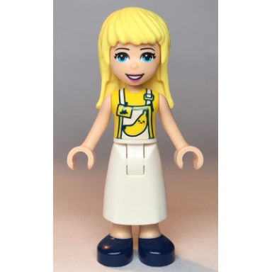 friends stephanie - yellow shirt white apron with yellow banana dark blue shoes