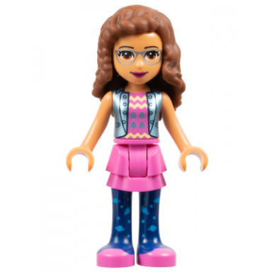 friends olivia nougat - dark pink skirt and dark blue leggings dark pink top with blue jacket