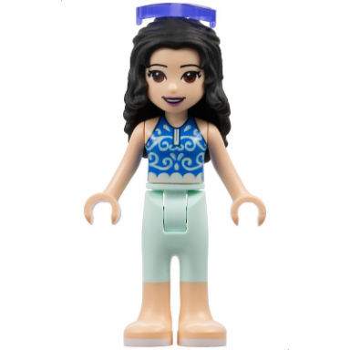 friends emma - light aqua trousers blue top white sandals sunglasses