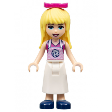 friends stephanie - magenta top white apron with swirl dark blue shoes bow