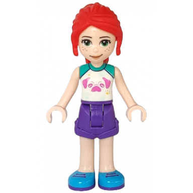 friends mia - dark purple shorts white top with pug head