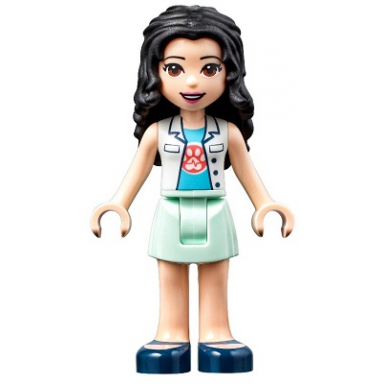 friends emma - white top with paw print undershirt light aqua skirt dark blue shoes with straps dark purple bow